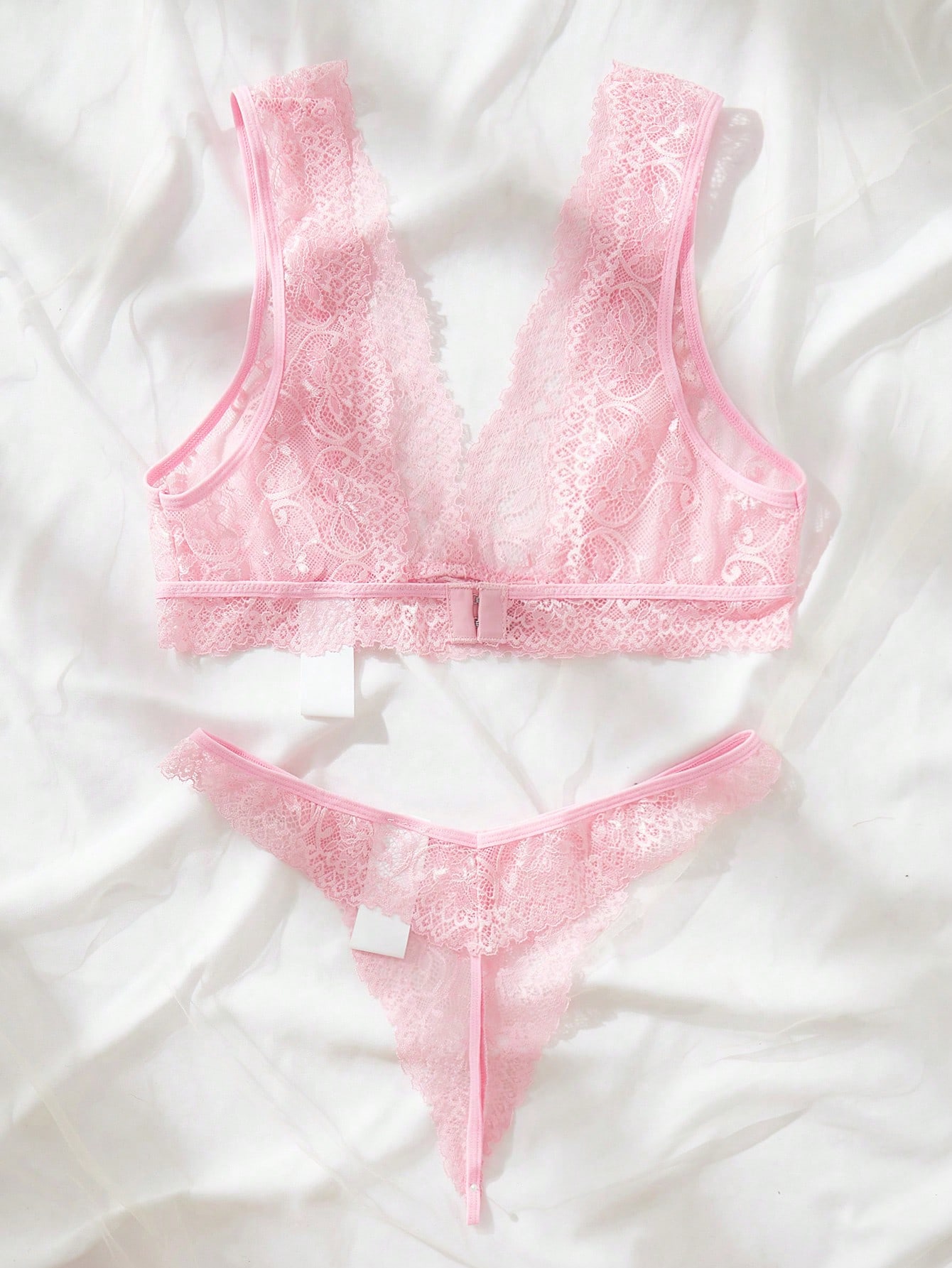Roze kant lingerie set, doorsc - Lace Bralette Set recensie en prijs